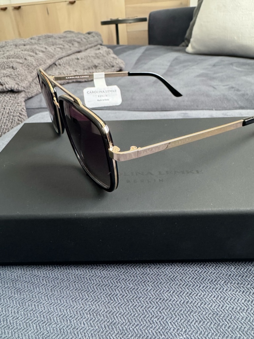 SALE Carolina Lemke Berlin Sunglasses - Black Frame with Gold trim - Picture 2 of 8